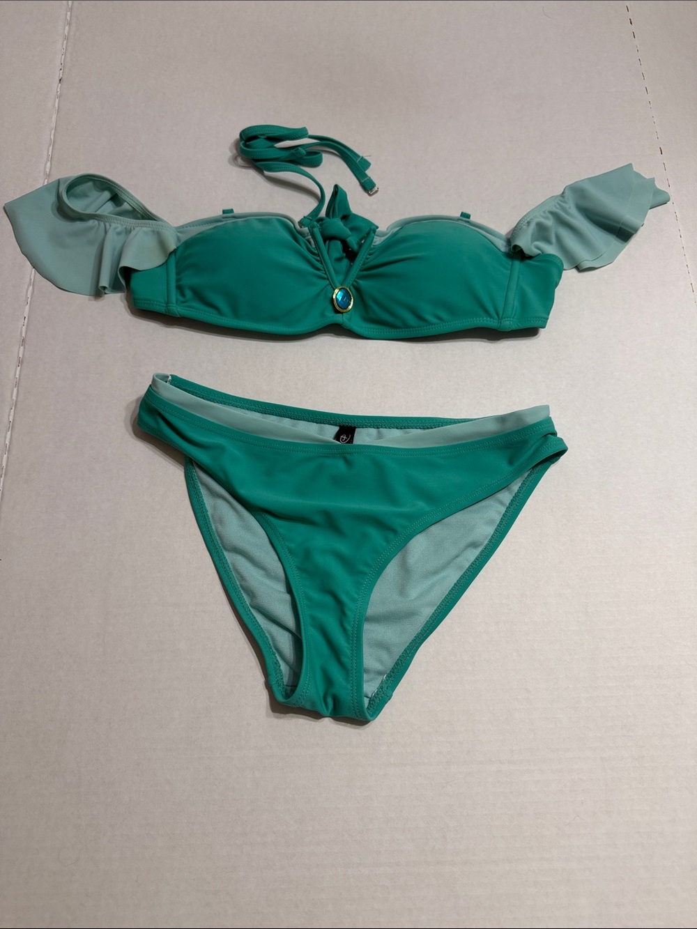 Disney Teal Ruffle Off-Shoulder Bikini with Jewel Accent